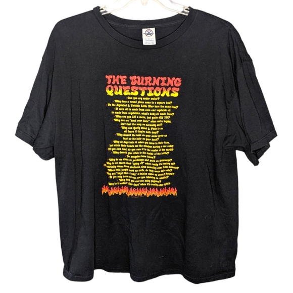 Vintage Y2K Burning Questions funny T-shirt Mens 2X Delta Tag - Picture 1 of 5